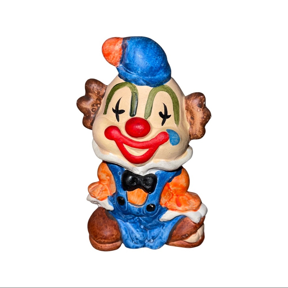 Antique Hand Painted Ceramic Clown Piggy Bank: GUC: Clown Art